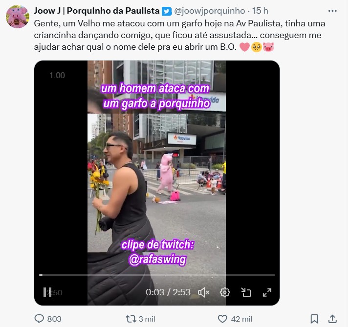 Homem com camisa do Brasil ataca 'Porquinho da Paulista' durante manifestação bolsonarista por anistia em SP