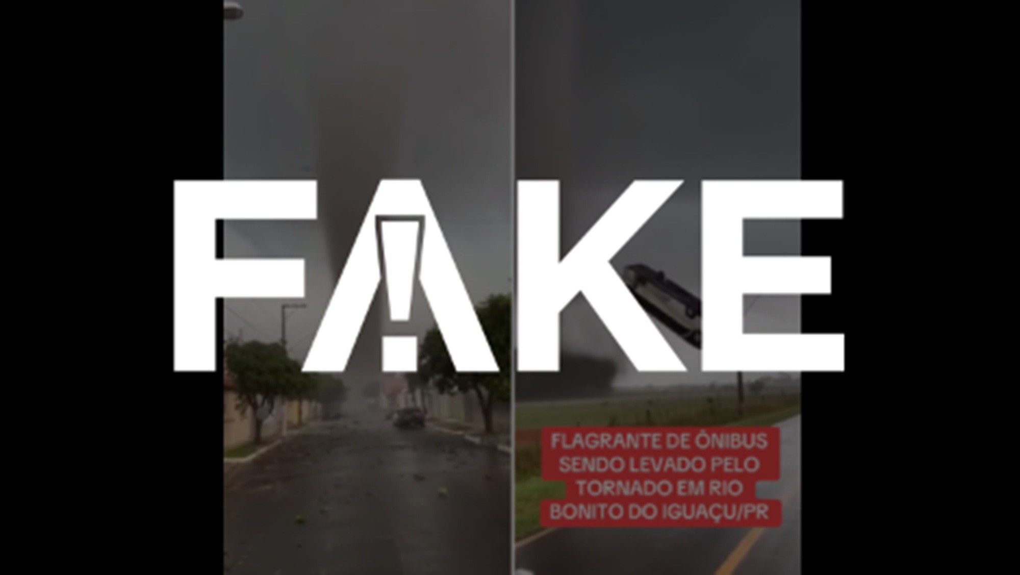 É #FAKE vídeo que mostra ônibus 'voando' durante passagem de tornado no Paraná; cena foi criada com inteligência artificial