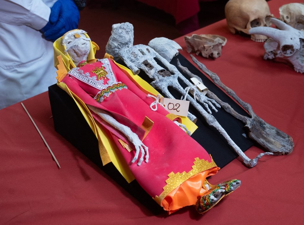 Ministério da Cultura classificou como fraude a história da suposta origem extraterrestre das múmias de Nazca — Foto: Cris BOURONCLE/AFP