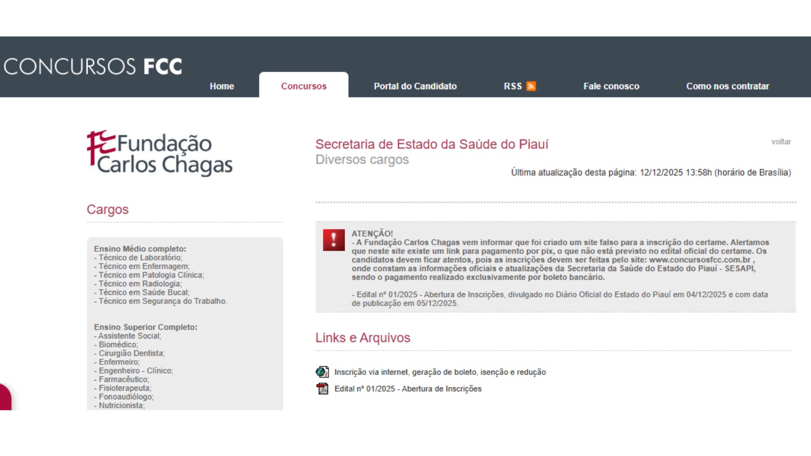 Site falso de inscrições para concurso da Sesapi é usado para aplicar golpes em candidatos, alerta órgão