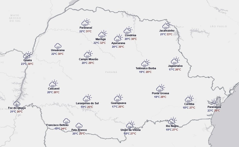 Previsão para terça-feira, 7 de abril — Foto: Reprodução/Simepar