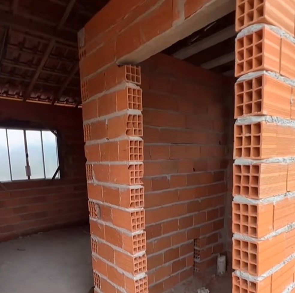 Imagem da entrada da casa de 15m² que está sendo construída em Campinas, com vista para dois cômodos  — Foto: Reprodução/Instagram