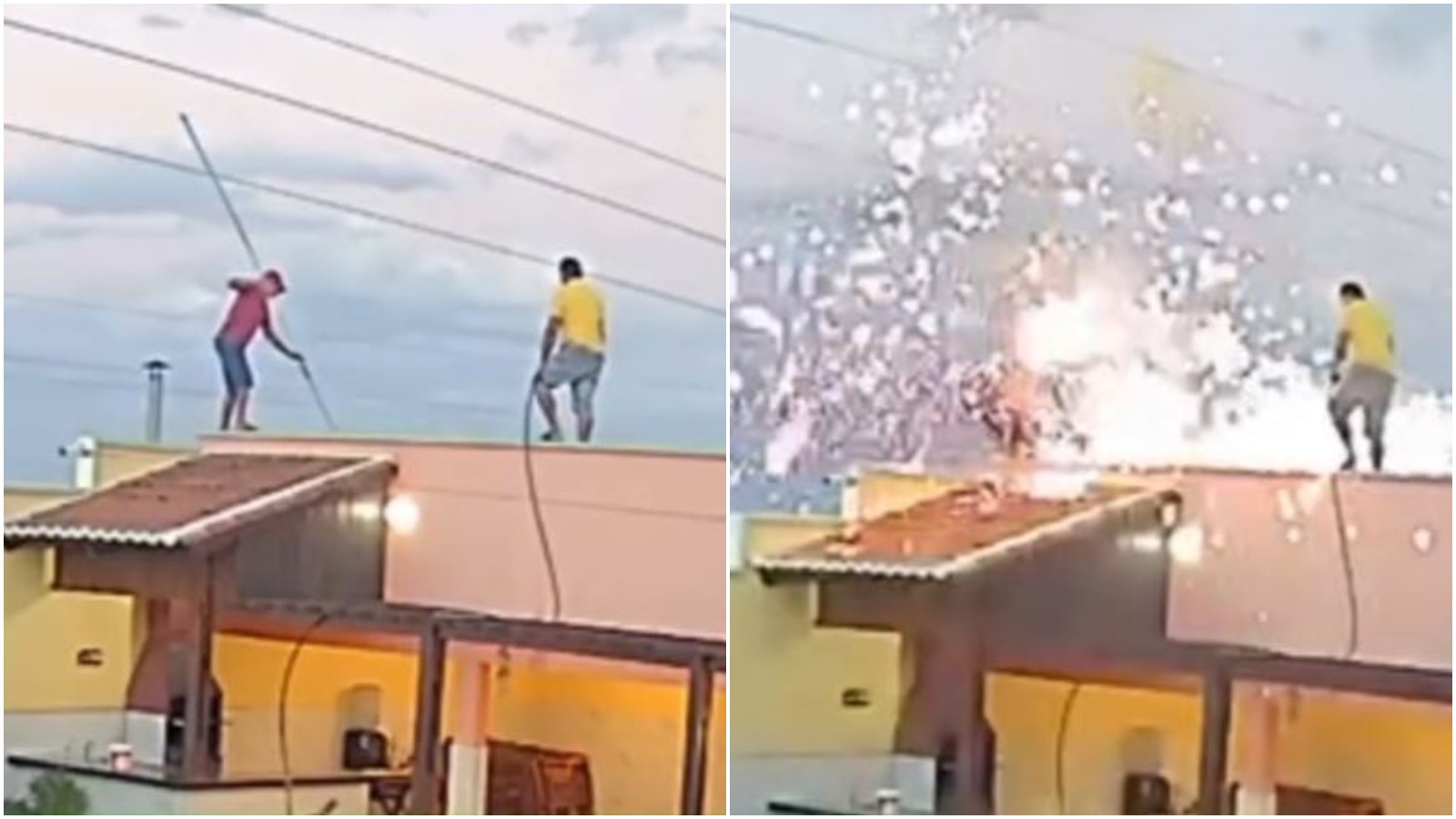 Vídeo: homem sofre descarga elétrica e cai de telhado após vara encostar em fiação