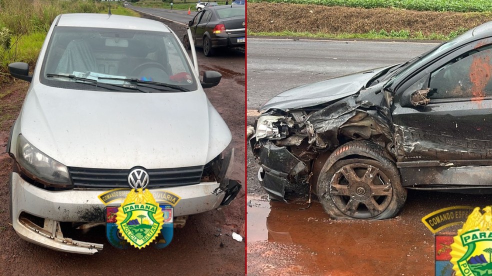 Picape e carro foram atingidos durante a ultrapassagem. — Foto: PRE