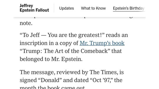 Trump chama Epstein de 'o maioral' em dedicatória de livro; veja FOTO obtida por jornal