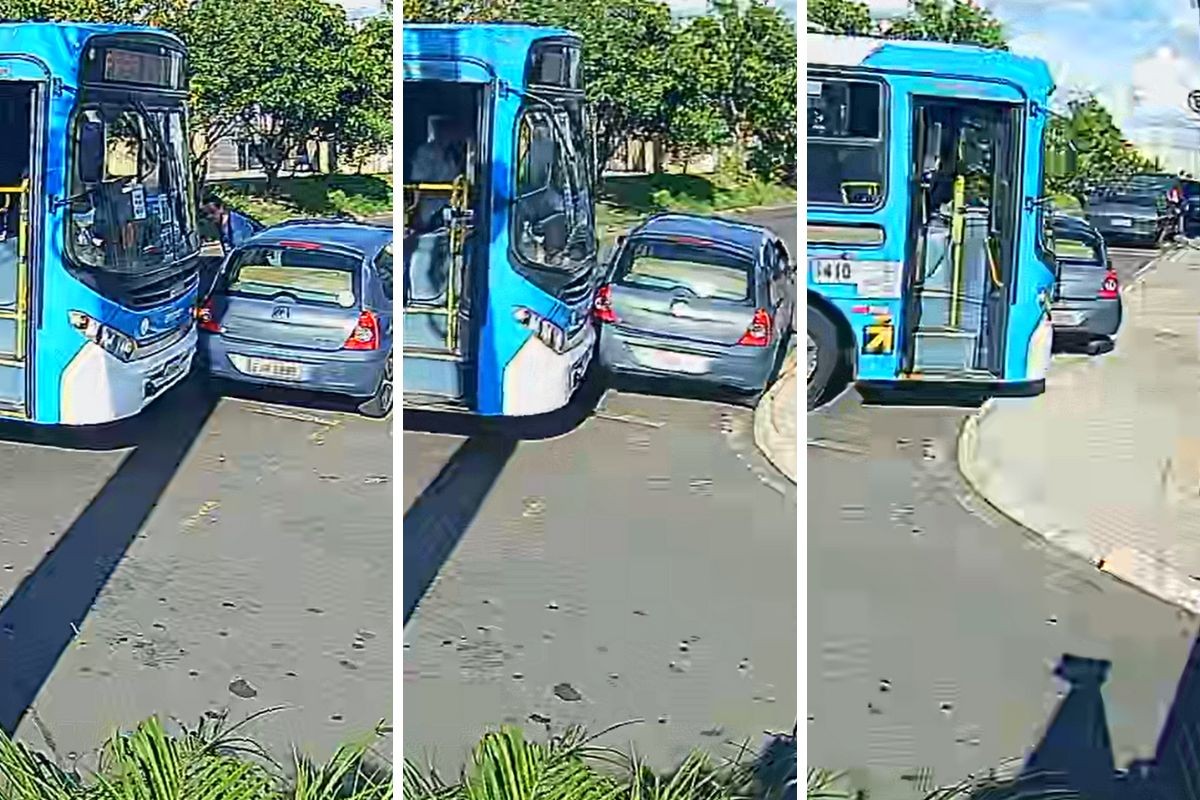 Ônibus do transporte público arrasta carro após discussão em Campinas; VÍDEO