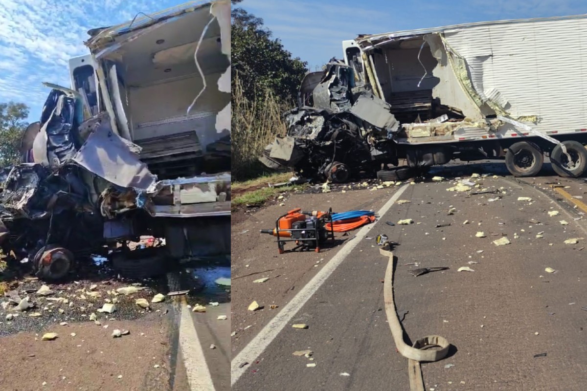 VÍDEO: colisão entre caminhão e carreta mata dois motoristas e interdita BR-262 em MS