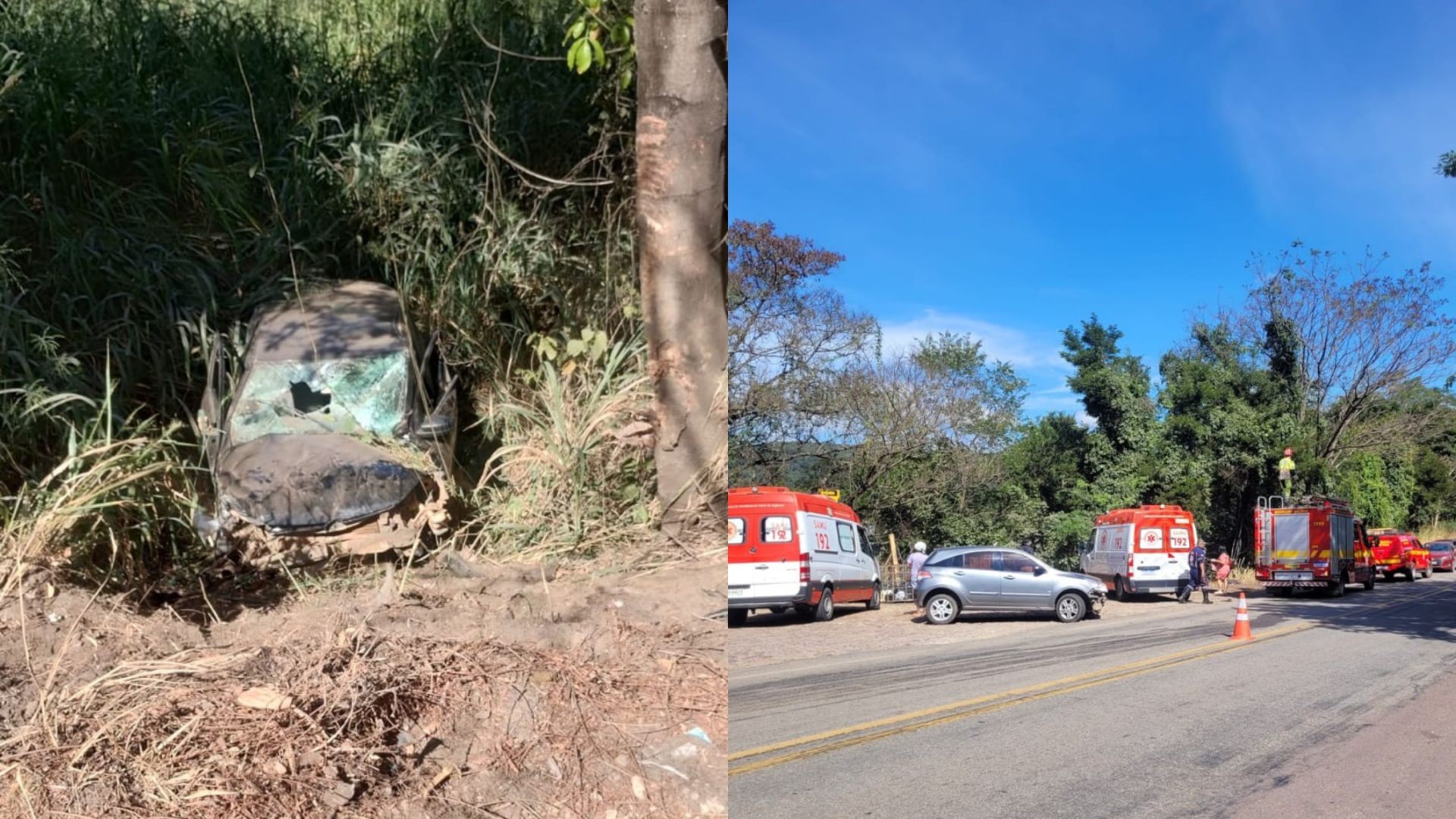 Carro cai em ribanceira ao bater de frente com outro veículo e deixa ferido grave em rodovia de MG