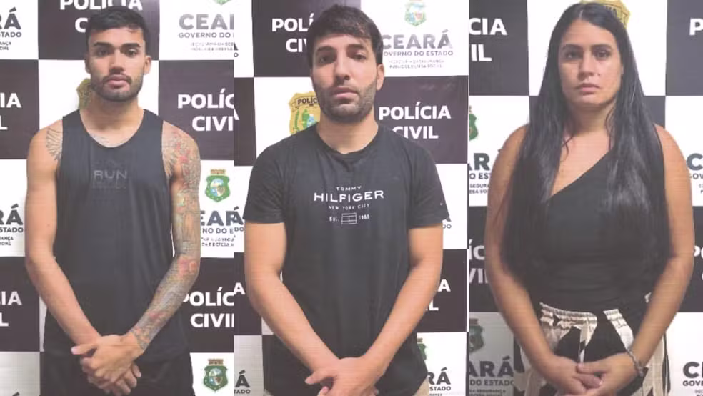 Trio é preso suspeito de aplicar golpe interestadual milionário contra servidores públicos, em Fortaleza. — Foto: Reprodução