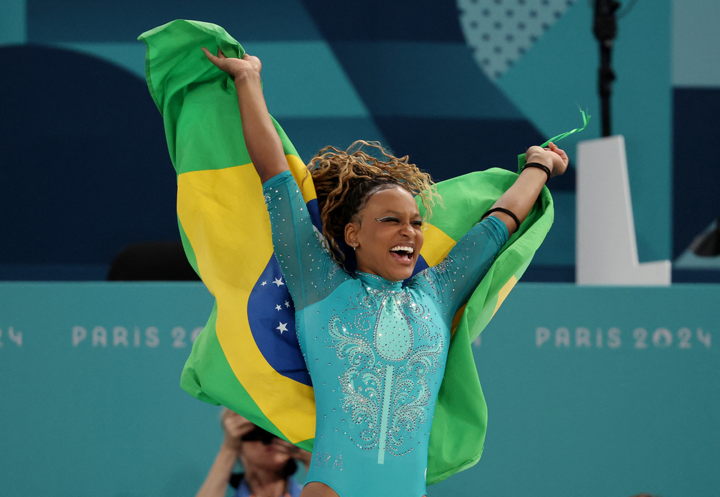 Rebeca Andrade campeã do solo da ginástica em Paris — Foto: Mike Blake/Reuters