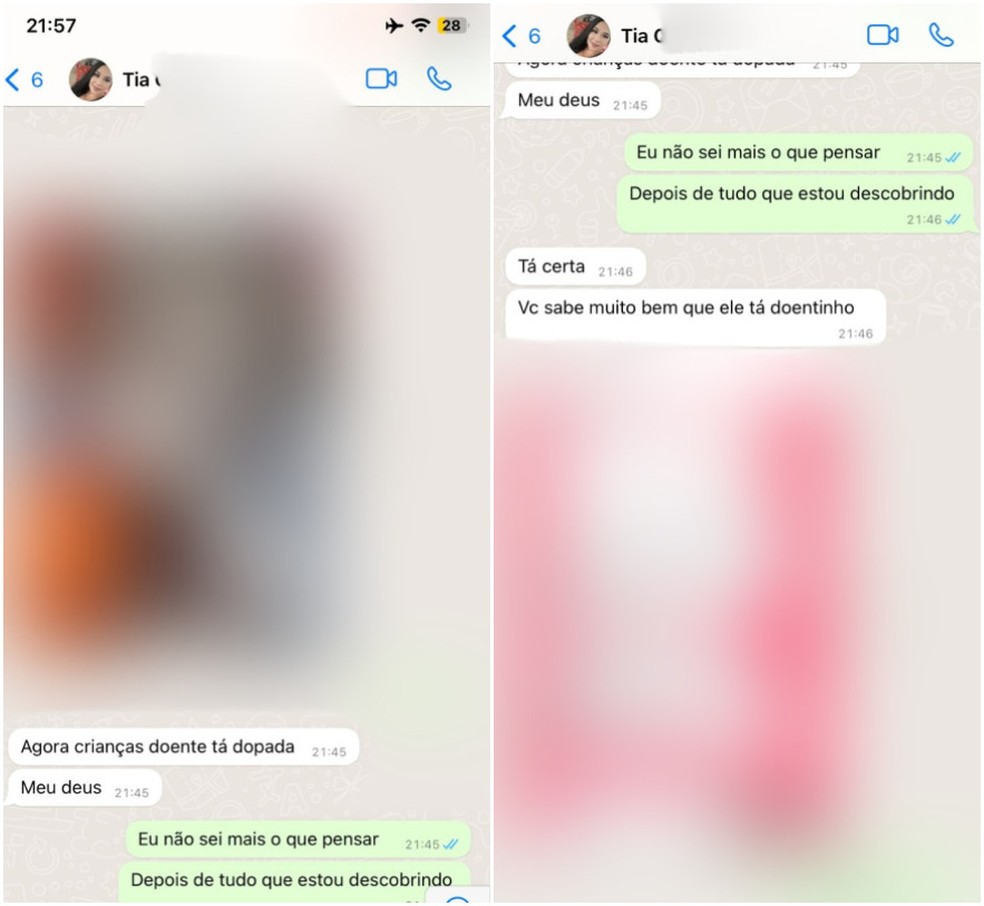 Mensagem recebida pela mãe de uma vítima do celular da suspeita — Foto: Arquivo pessoal