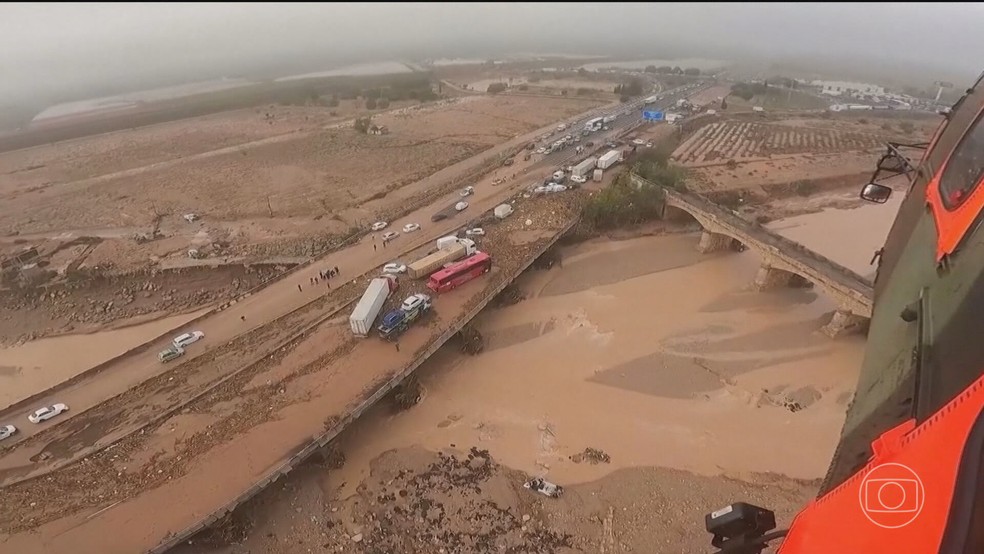 Pior tempestade da história da Espanha — Foto: Reprodução/TV Globo