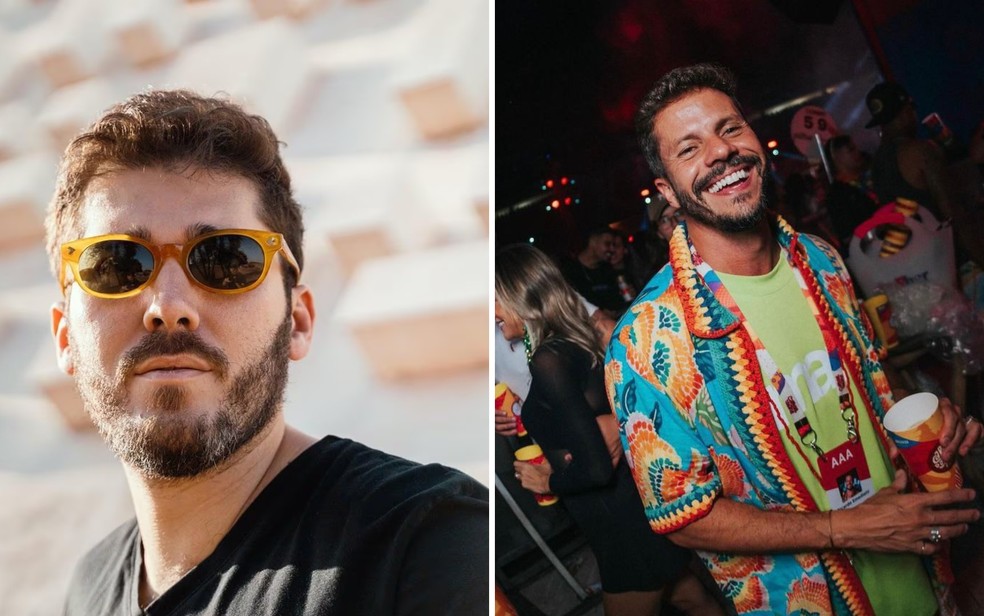 Os empresários Lucas Batista (lado esquerdo) e Ricardo Emediato (lado direito) estão entre os feridos em queda de helicóptero em Goiás — Foto: Reprodução/Redes Sociais