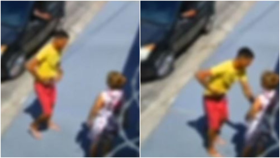 Suspeitos de assaltos em série renderam mulher na rua e roubaram o celular dela, antes de serem presos pela polícia. — Foto: PMCE/ Divulgação