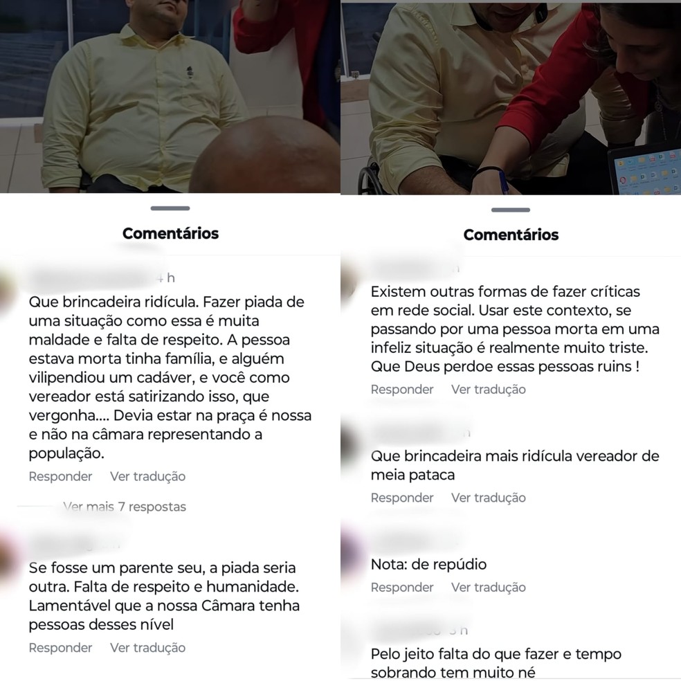 Internautas fizeram várias críticas na postagem do vereador — Foto: Reprodução