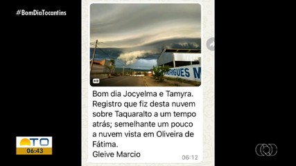 Telespectadores mandam registros de nuvens cobrindo céu de Palmas