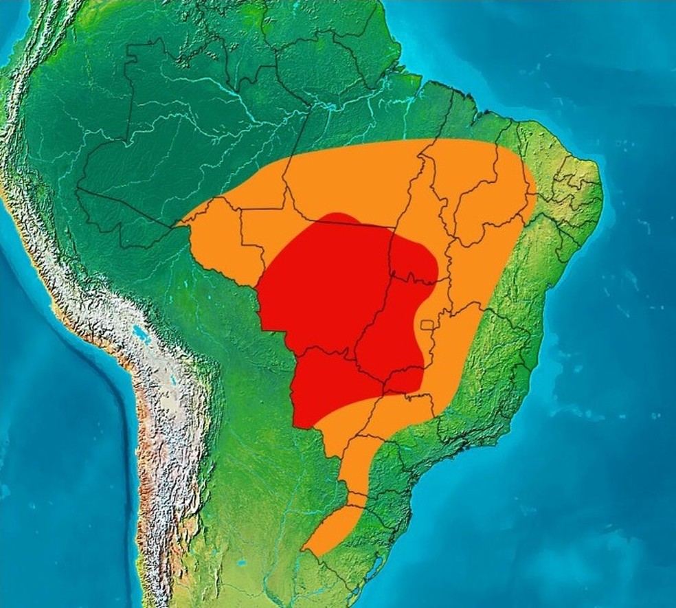 Mapa mostra locais que vão ter maior concentração de calor pela próxima semana. — Foto: ClimaTempo/Reprodução