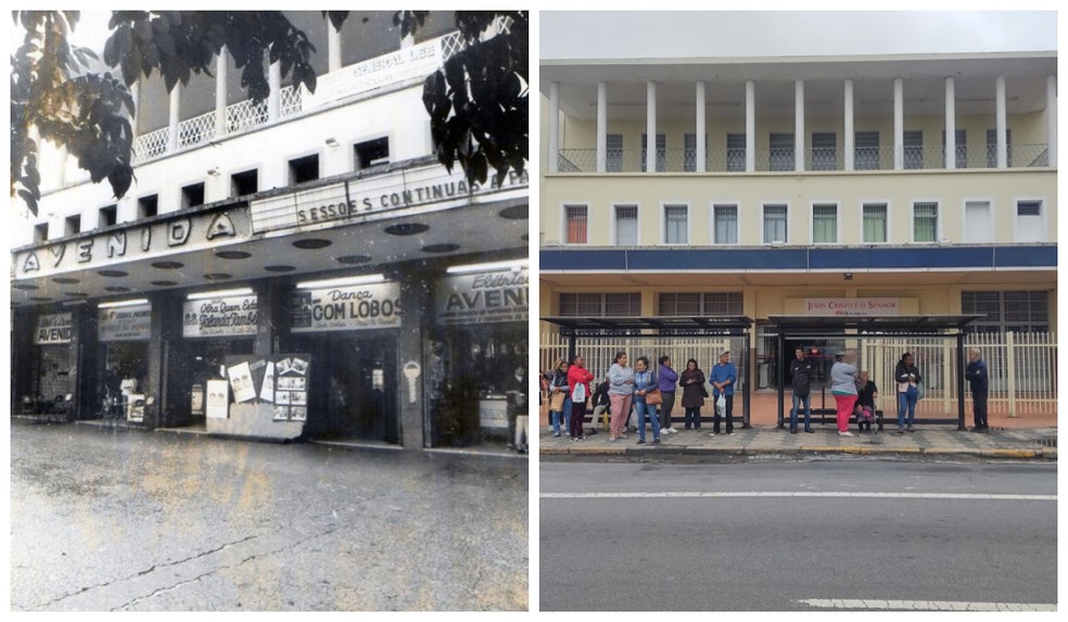 Prédio do Cine Avenida é ocupado atualmente por igreja evangélica — Foto: Montagem (Arquivo Pessoal/ Chico Ornellas e Ralph Siqueira)