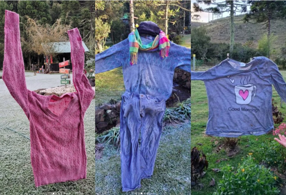 Roupas congeladas pelo frio em Urupema — Foto: Ivanir Espíndola/Arquivo Pessoal