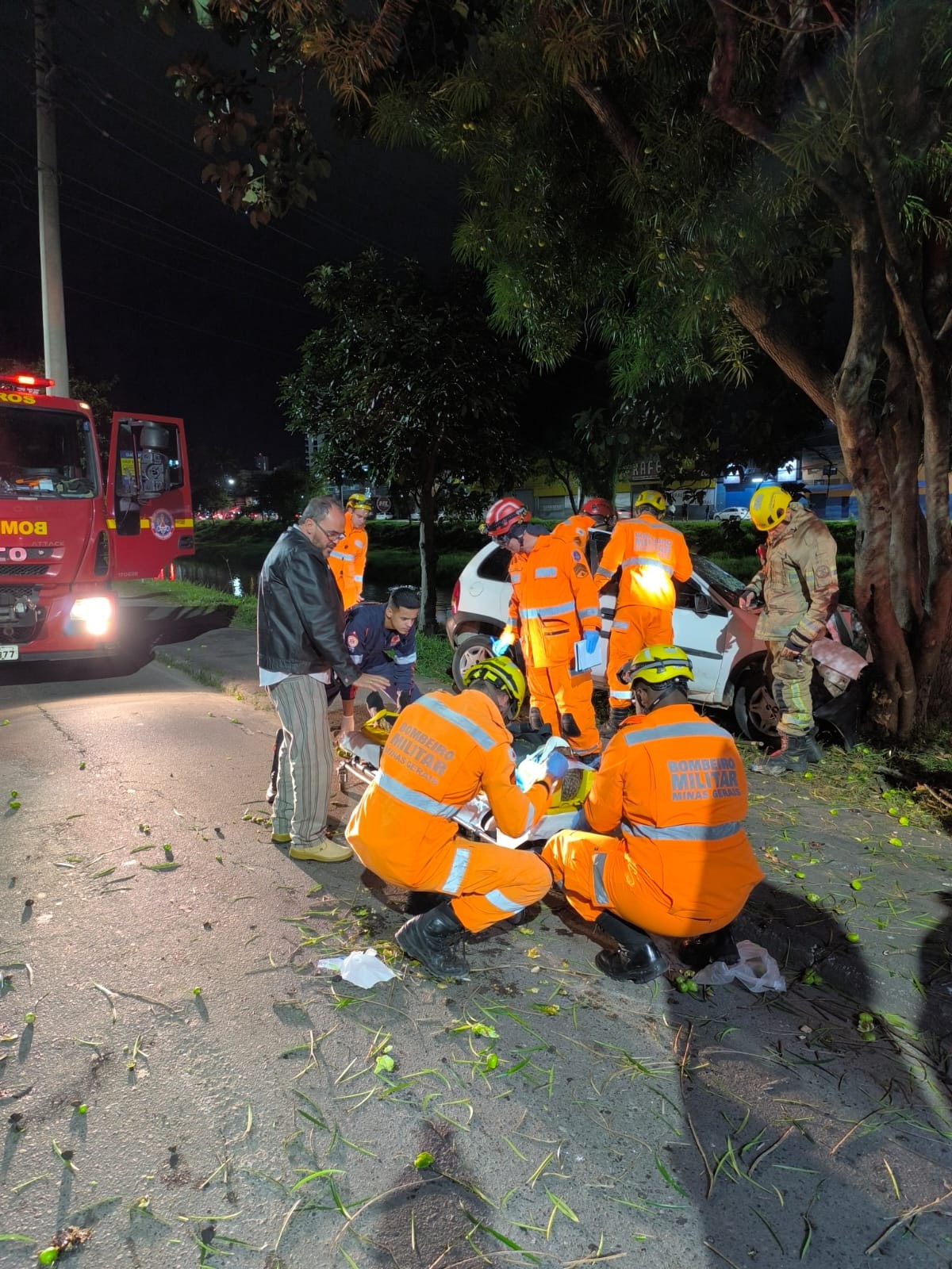 Motorista fica gravemente ferido ao bater carro em árvore na Avenida Brasil, em Juiz de Fora 