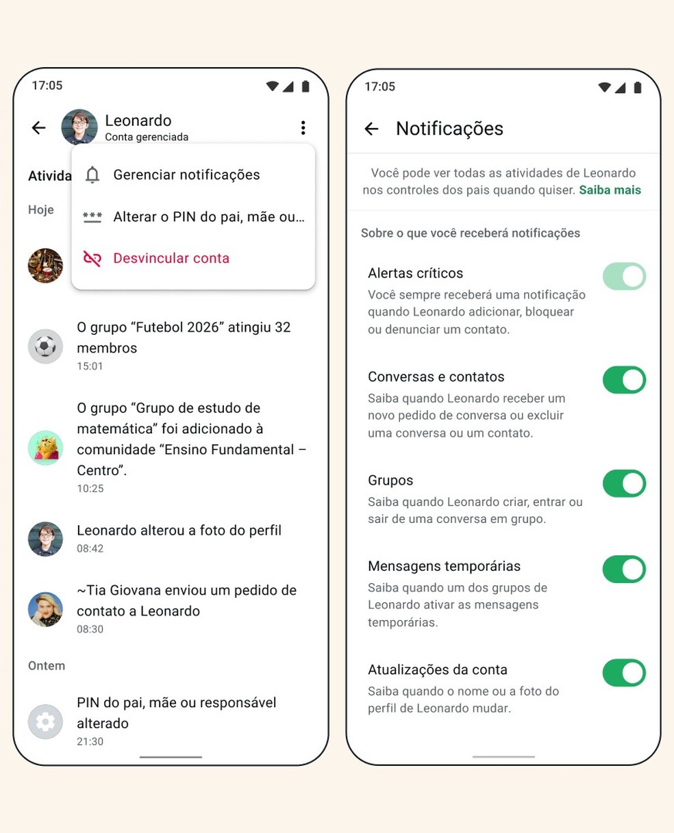 WhatsApp permite que pais e responsáveis gerenciem contas dos filhos — Foto: Divulgação/WhatsApp