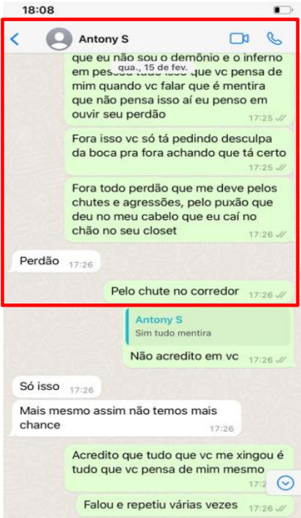 Gabriela diz que Antony lhe deve perdão pelas agressões que cometeu contra ela — Foto: Arquivo pessoal