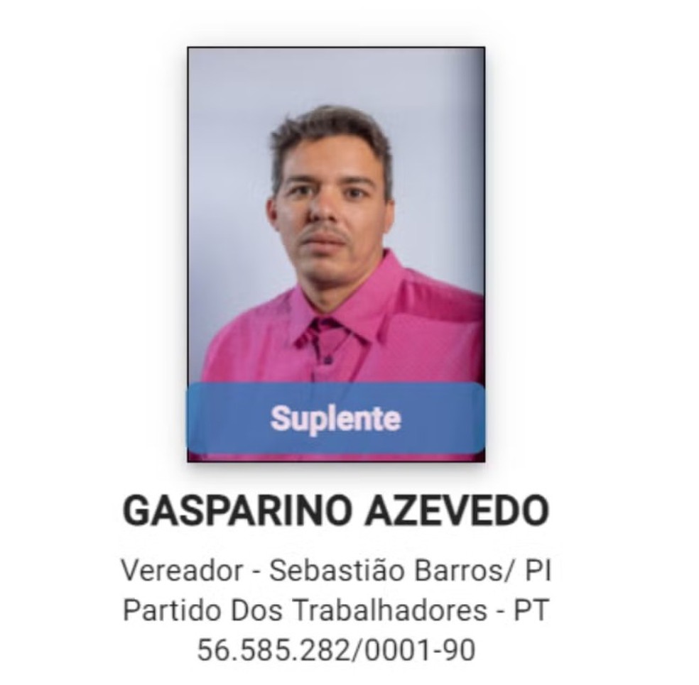 Foto de registro de candidatura de Gasparino Azevedo, suplente de vereador do Piauí. — Foto: Reprodução