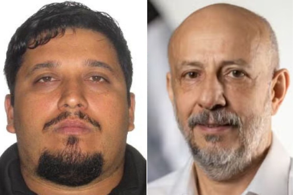 Luiz Henrique Santos Batista (à esq.) foi preso suspeito de envolvimento na morte do ex-delegado Ruy Ferraz Fontes (à dir.) — Foto: Reprodução e Prefeitura de Praia Grande