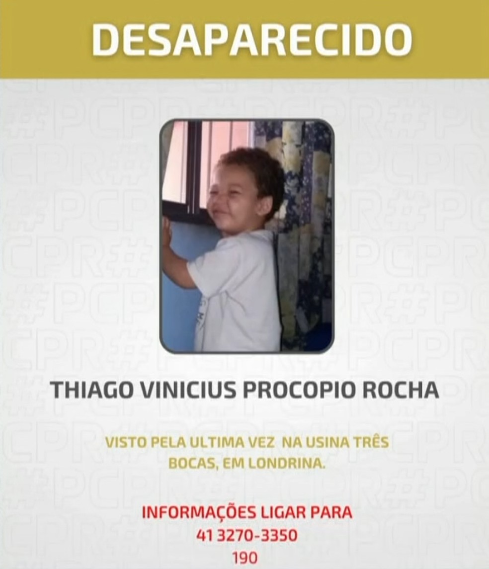 Criança de dois anos desaparecida em Londrina — Foto: PCPR/ divulgação