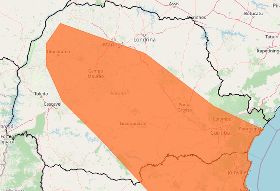 Instabilidade aumenta e Inmet emite alerta de chuvas intensas para mais de 200 cidades do PR — Foto: Inmet