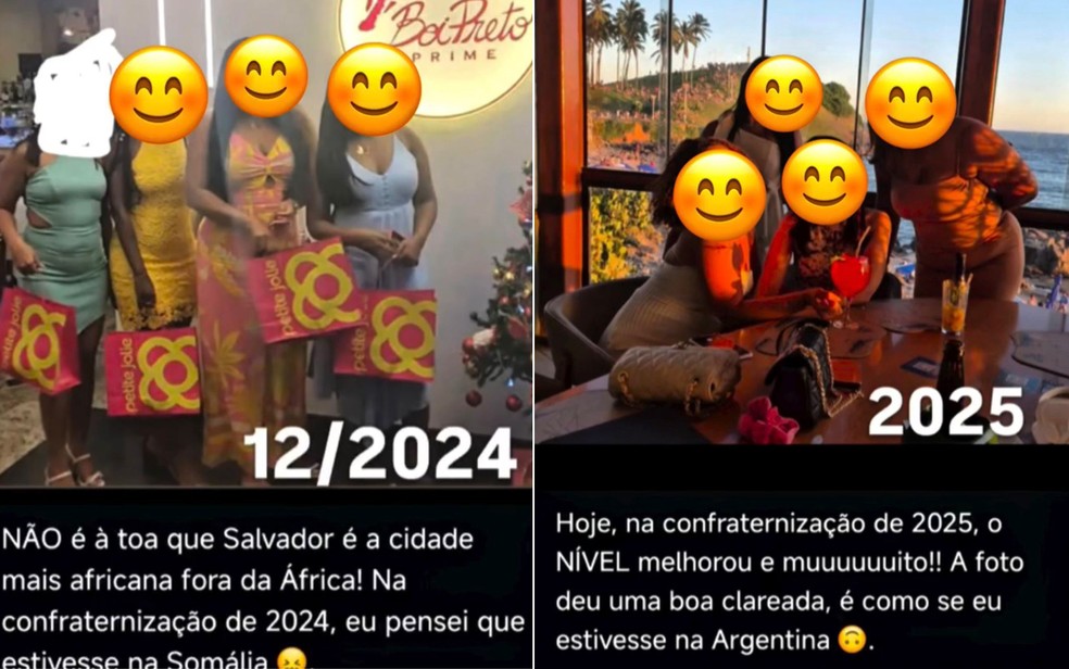 Segundo vítimas, ex-patrão postou fotos das confraternizações comparando a cor das funcionárias — Foto: Redes sociais