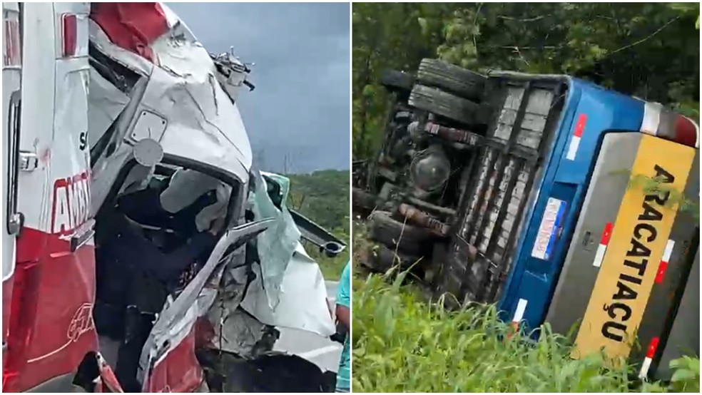 Mãe e filha morrem acidente envolvendo ambulância e micro-ônibus no Ceará — Foto: Reprodução