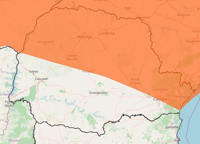 Inmet emite alerta de perigo de tempestade com ventos de até 100 km/h em parte do Paraná