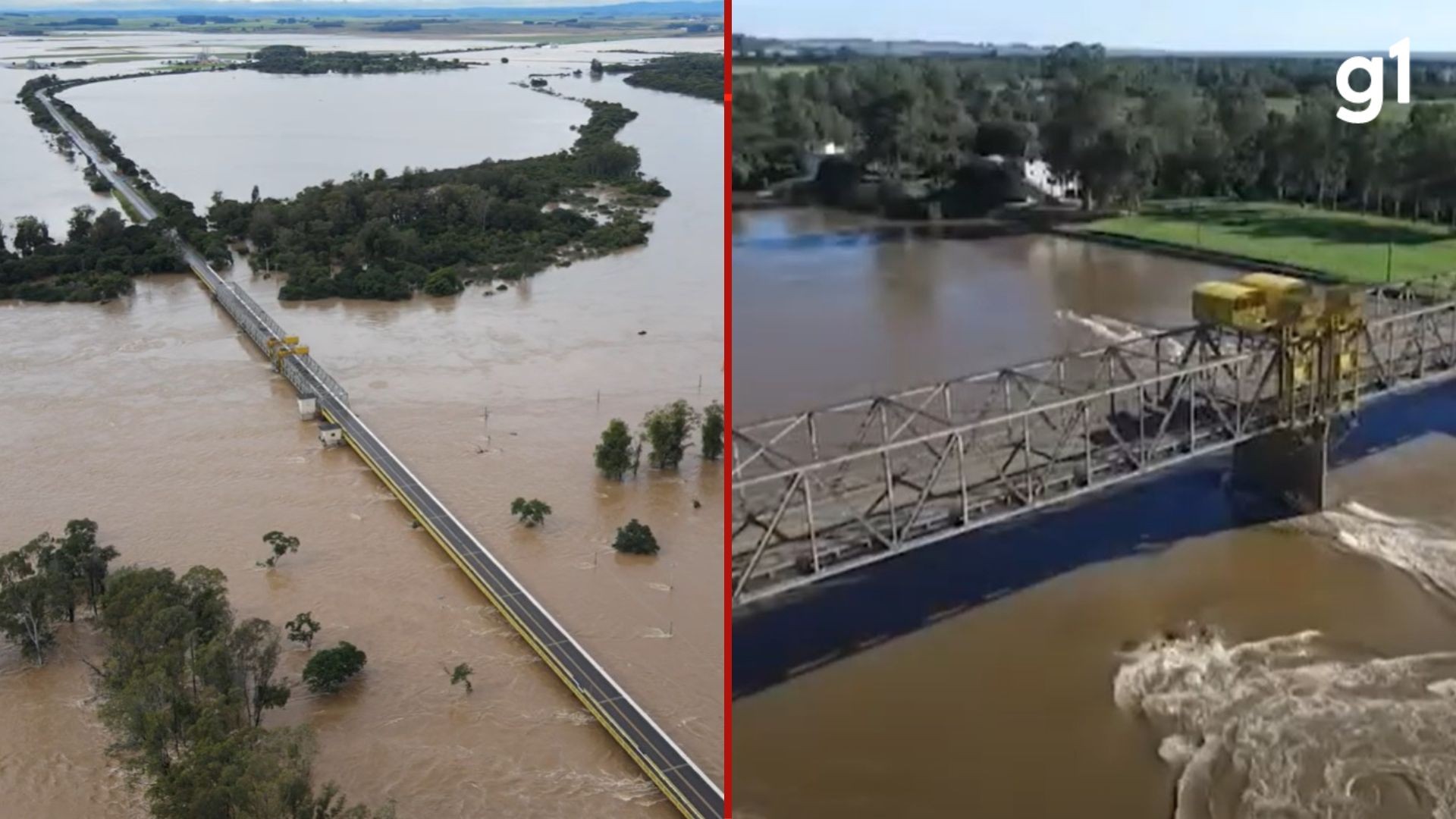 Nível de rio passa cota de inundação e água atinge ponte com 28 metros de altura em Cachoeira do Sul