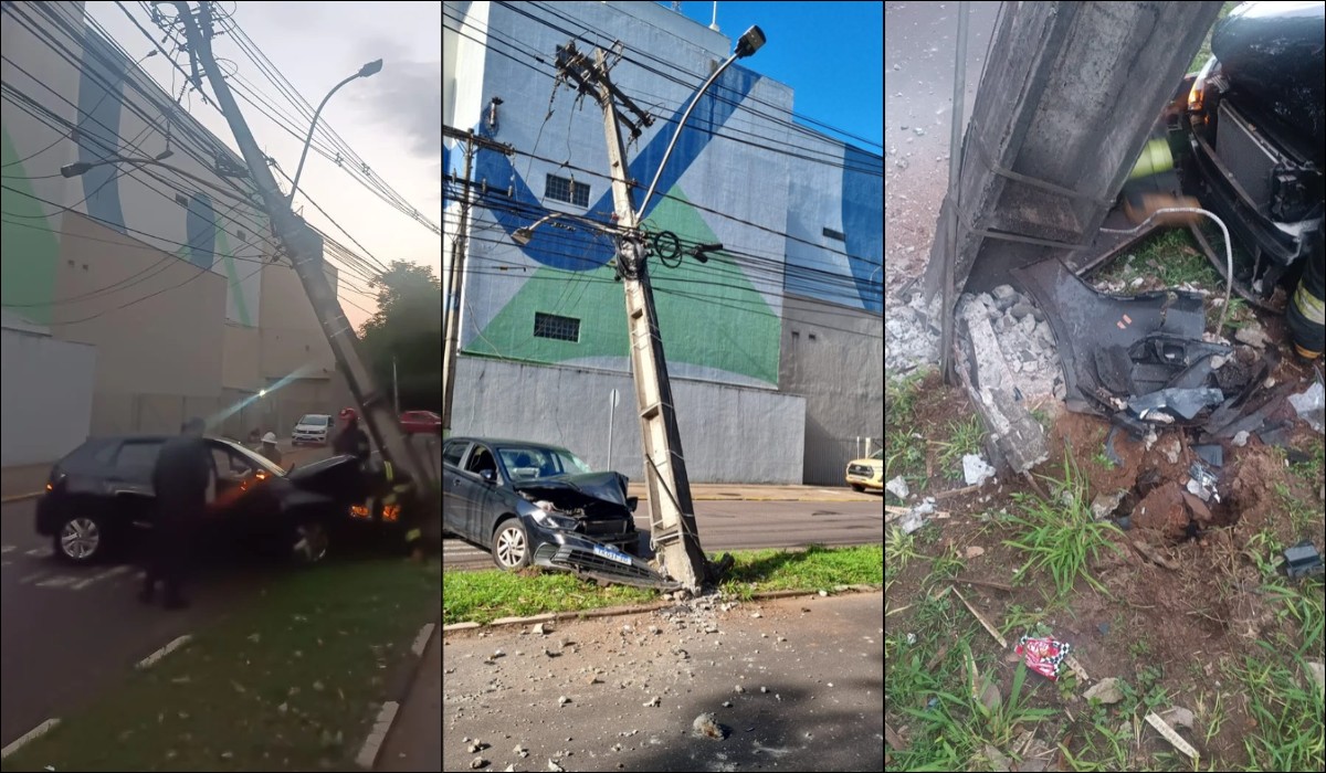 Fique por dentro: Carro derruba poste e interdita Avenida Washington Luiz em Presidente Prudente