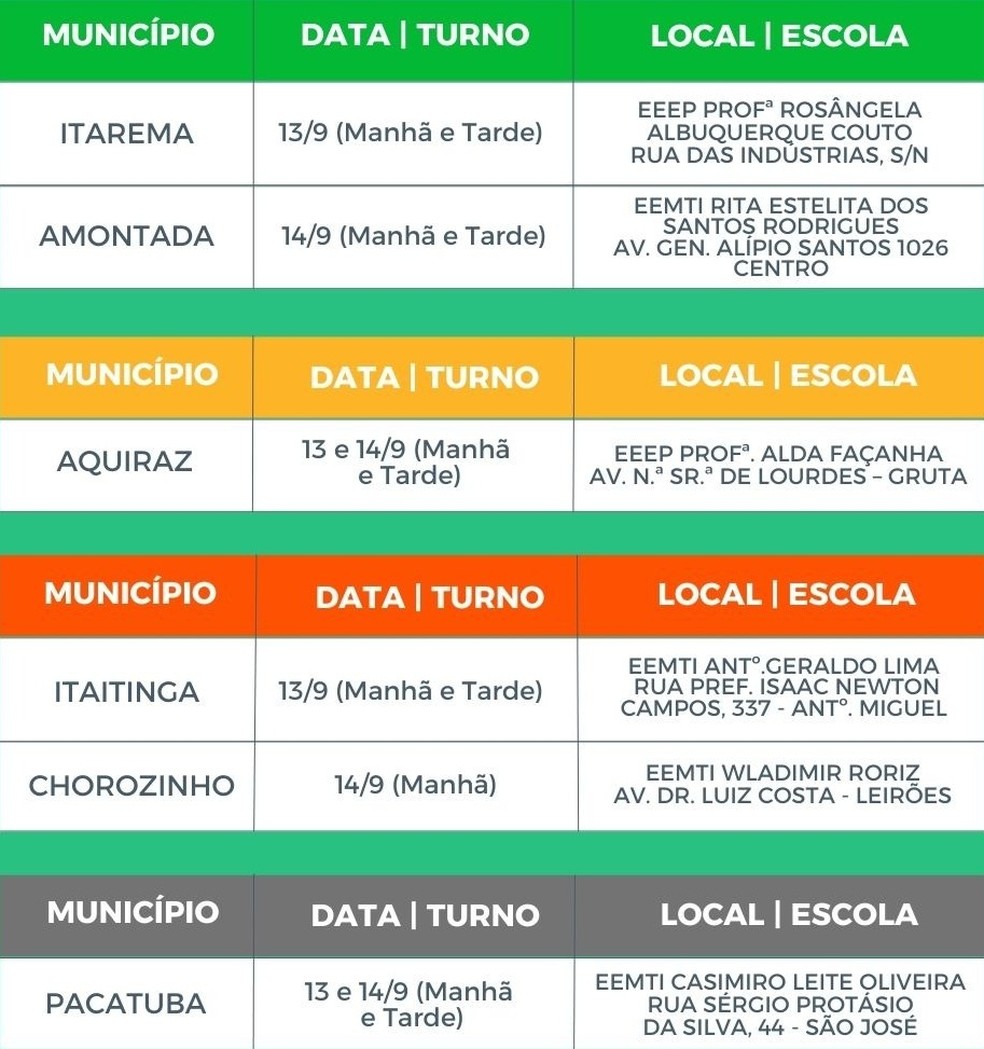 Confira onde serão realizados os atedimentos. — Foto: Reprodução/Detran