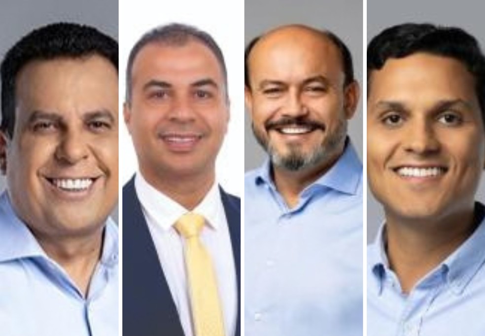 Fábio Vaz (Republicanos), Filipe Martins (PL), Sandoval Cardoso (PODE) e Iratã Abreu (PSDB) — Foto: Arte g1