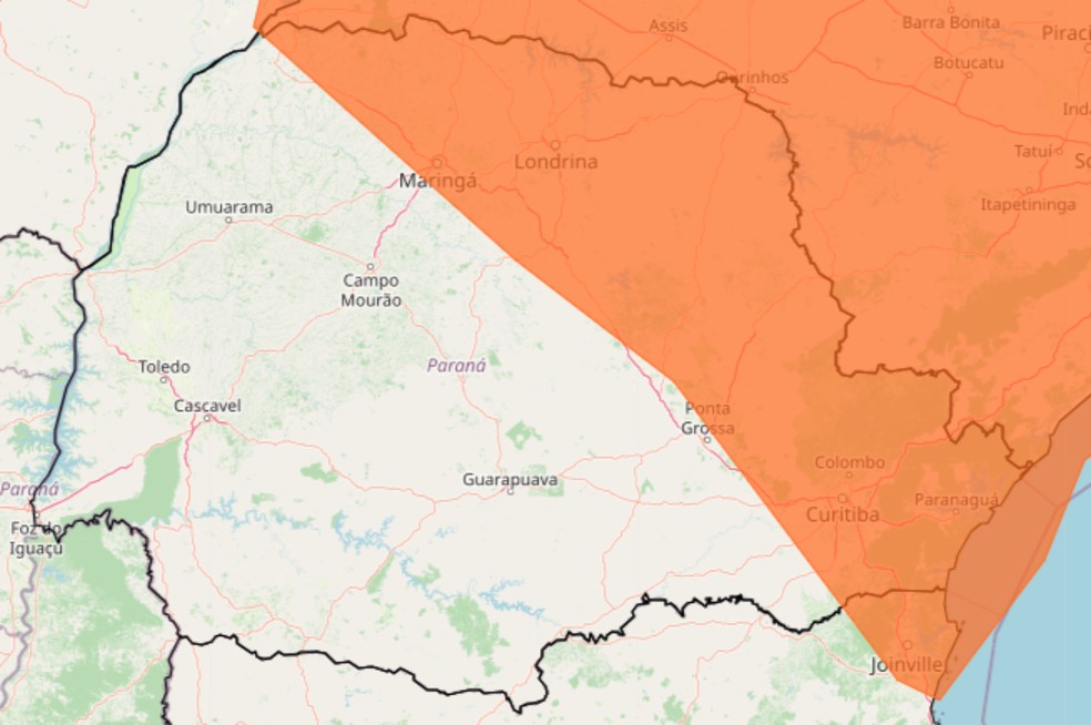 Mais de 160 cidades do Paraná estão em 'perigo' causado por onda de calor. — Foto: Reprodução/Inmet