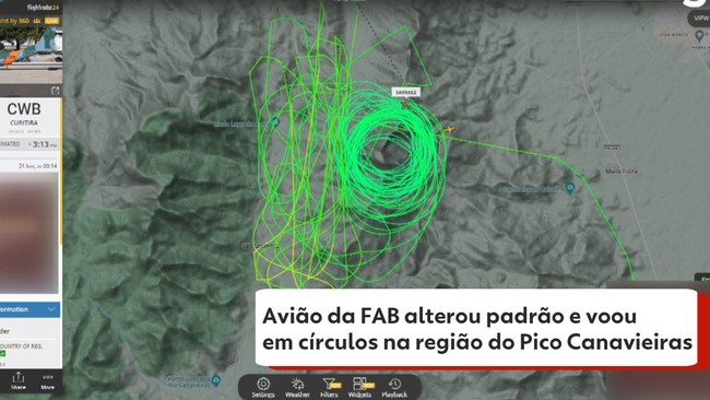 Avião da FAB alterou padrão e voou em círculos na região do Pico Canavieiras
