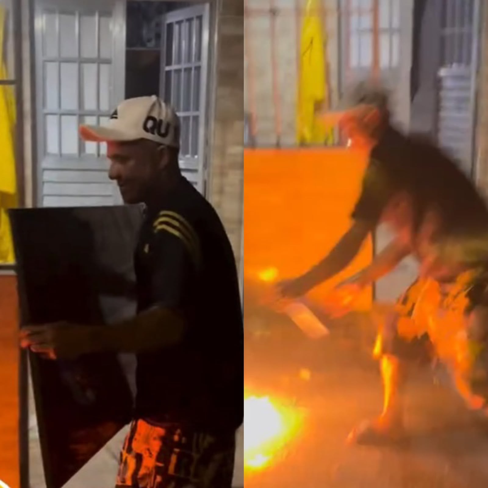 Torcedor queima TV em Maceió após eliminação do Brasil; VÍDEO