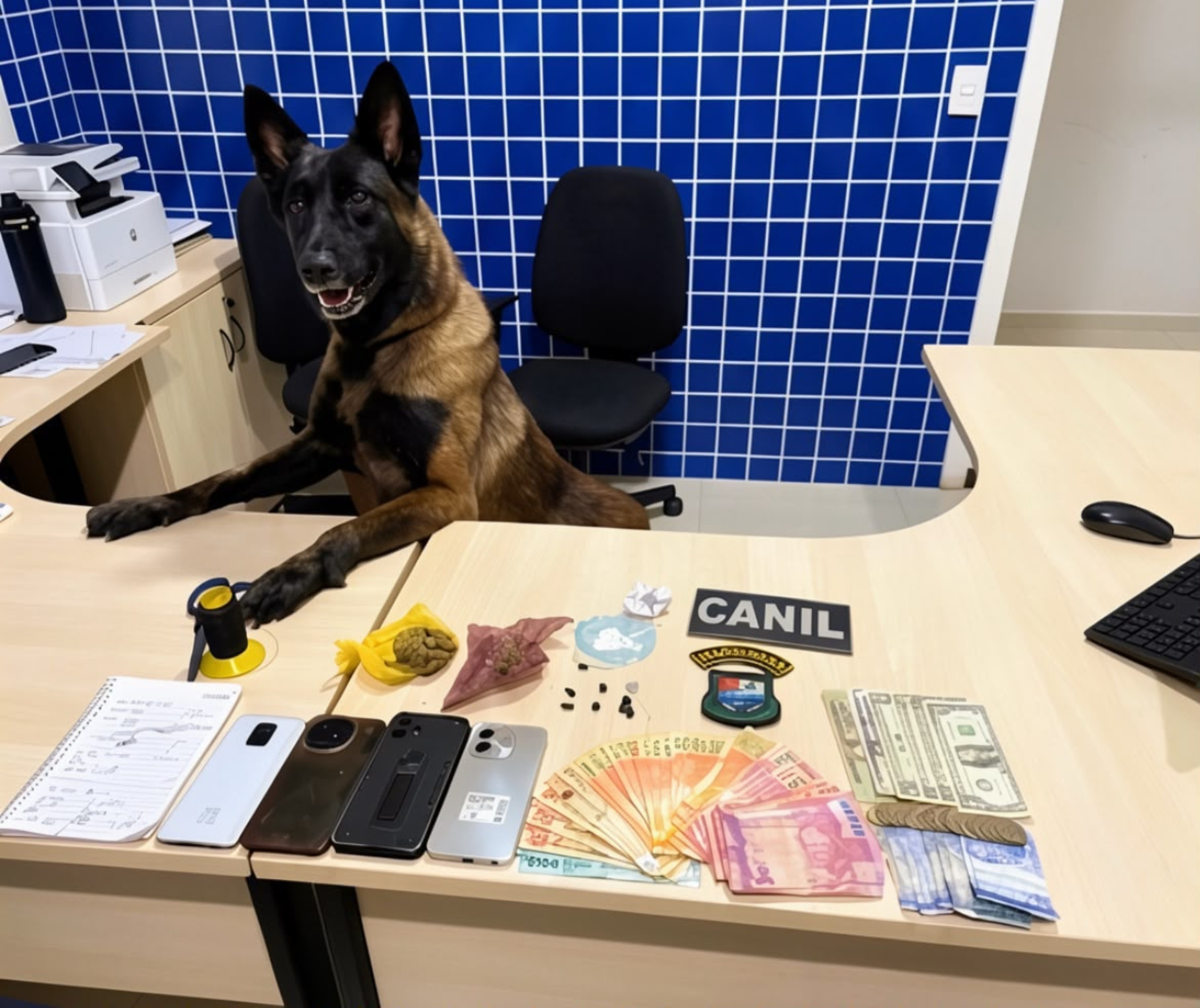 Cadela policial faz pose e sorri para foto após apreender maconha e até dólares em Roraima
