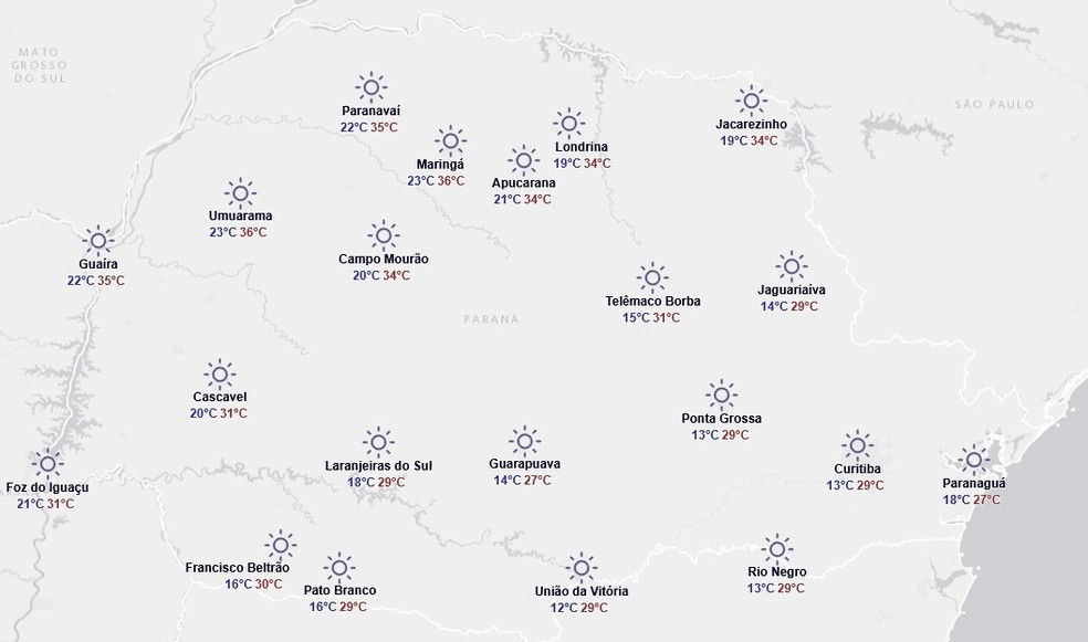 Previsão do tempo do Simepar para este sábado, 20 de setembro — Foto: Reprodução/Simepar