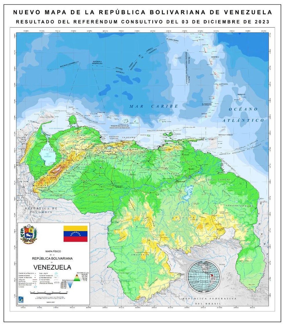 Nicolás Maduro divulgou versão do novo mapa da Venezuela em uma rede social — Foto: Reprodução