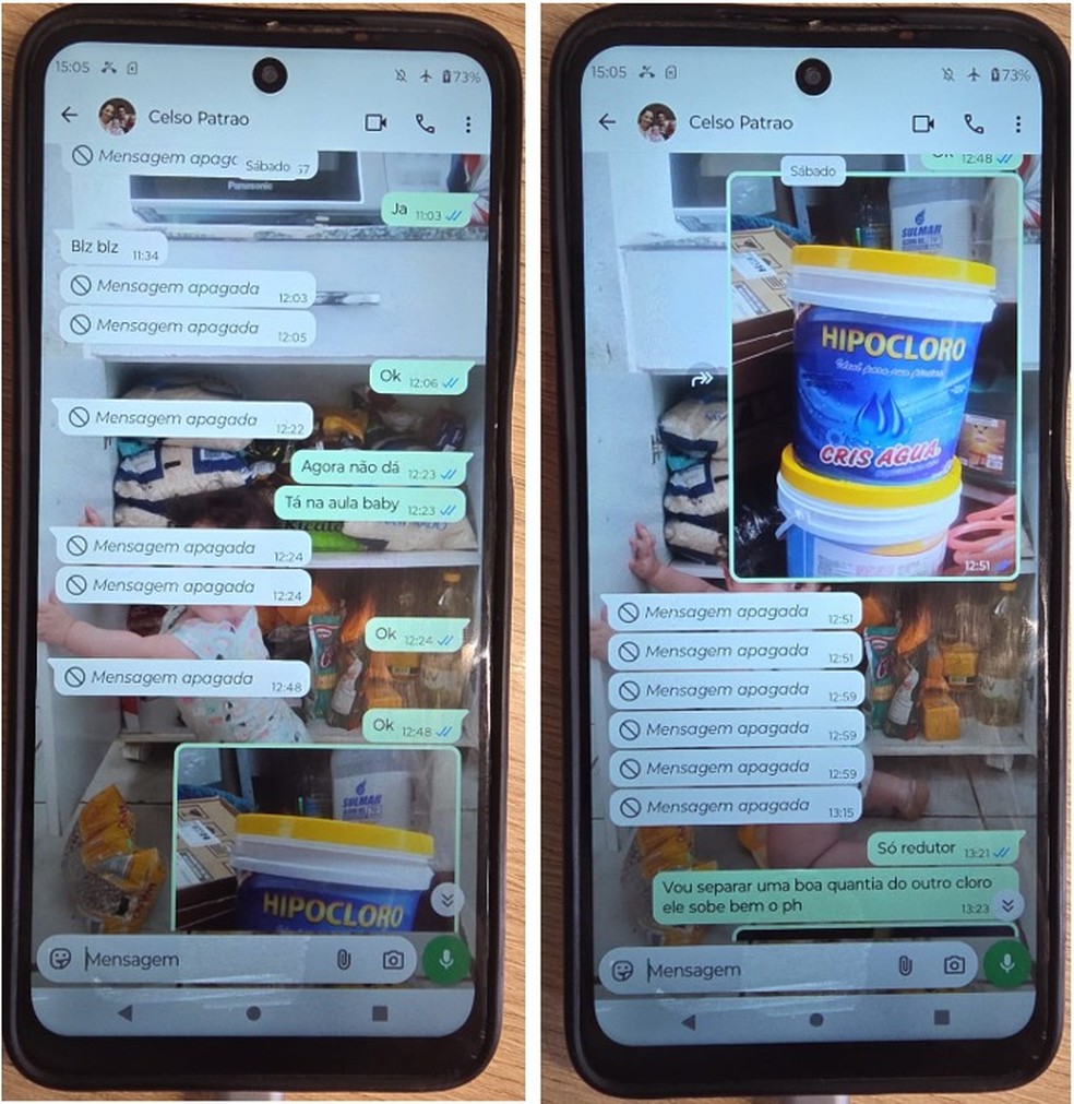 Em depoimento, o manobrista contou que fez a mistura dos produtos e mandou foto para o chefe. Celso apagou as mensagens. — Foto: Reprodução