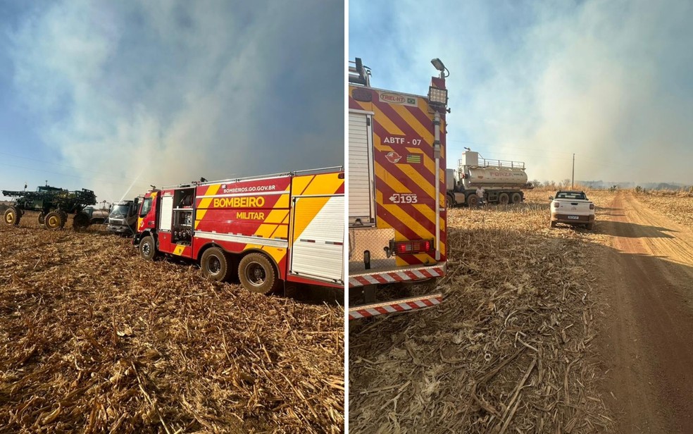 Produtores rurais fazem força-tarefa e alugam aviões para apagar incêndio em Caiapônia, Goiás — Foto: Reprodução/Corpo de Bombeiros