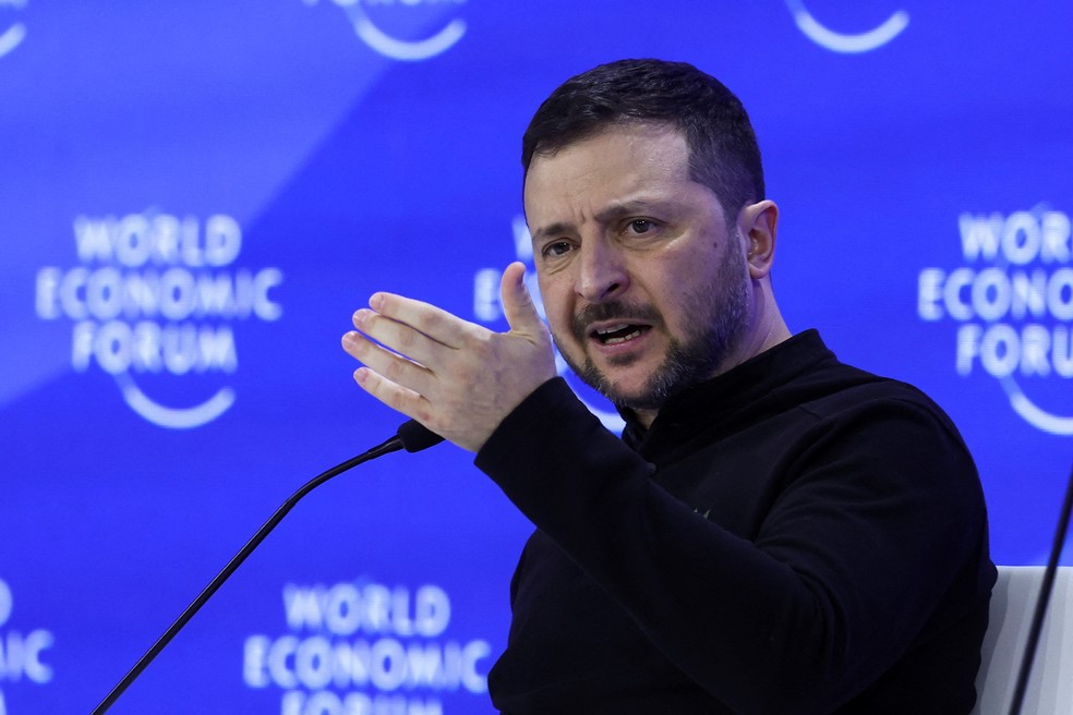 Presidente da Ucrânia, Volodymyr Zelensky, participa do Fórum Econômico Mundial em Davos, na Suíça — Foto: Yves Herman/Reuters