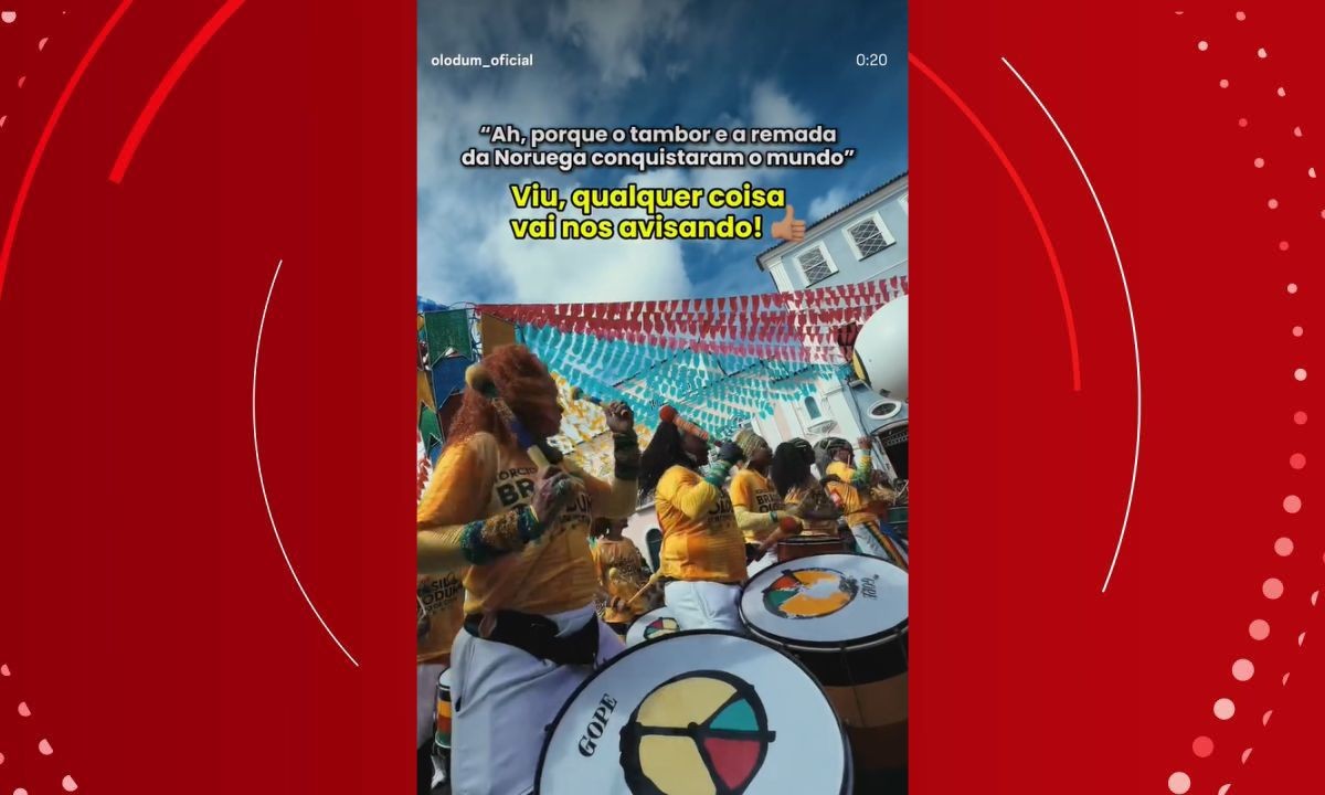 'Remada viking': Olodum brinca com comemoração da torcida norueguesa antes de partida decisiva contra o Brasil na Copa