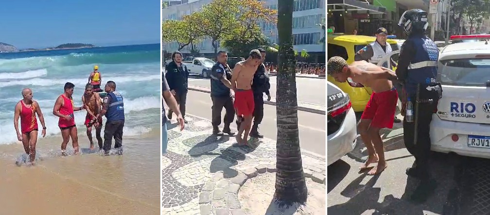 Homem é preso após tentar fugir pelo mar — Foto: Reprodução/TV Globo
