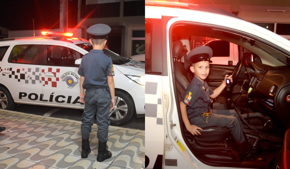 Inspirado pelo padrinho, menino comemora aniversário com tema e surpresa da Polícia Militar em Osvaldo Cruz — Foto: Policia Militar/Divulgação