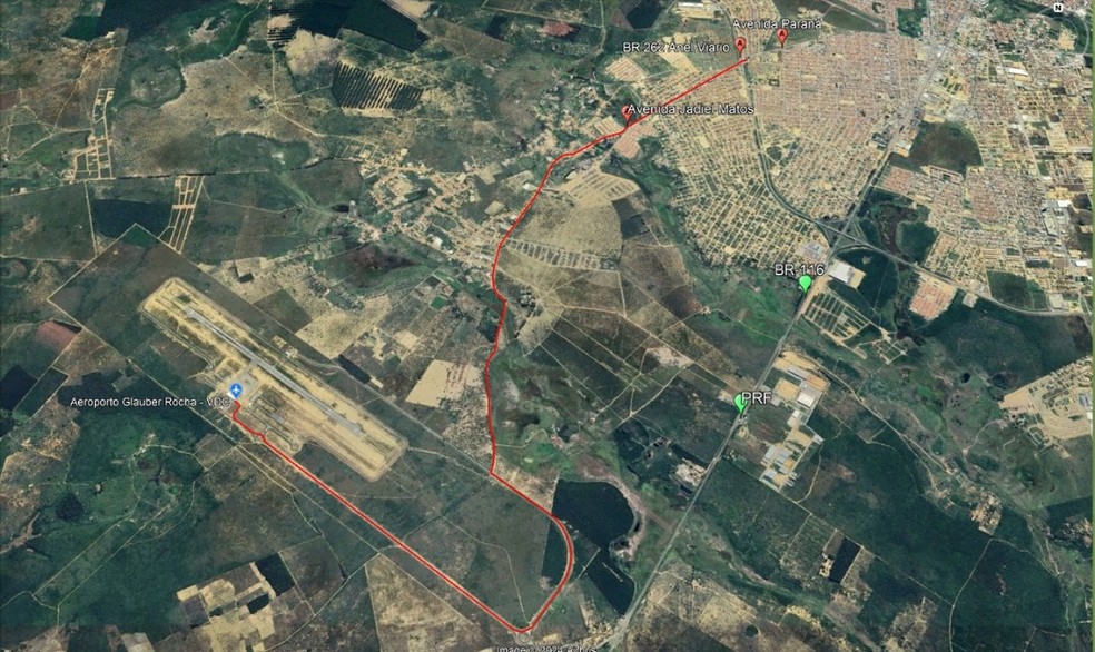 Mapa mostra atalho a partir do bairro de Campinhos para o aeroporto — Foto: Divulgação/Aeroporto de Conquista